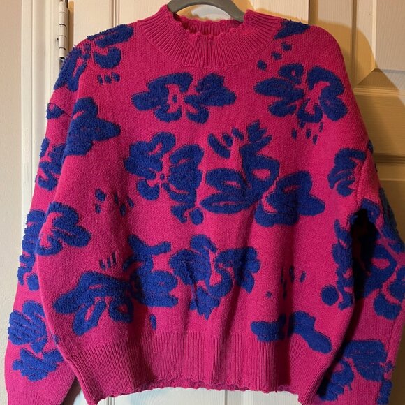 Women's Flying Tomato Pink and Blue Floral Sweater - Small - Picture 1 of 2